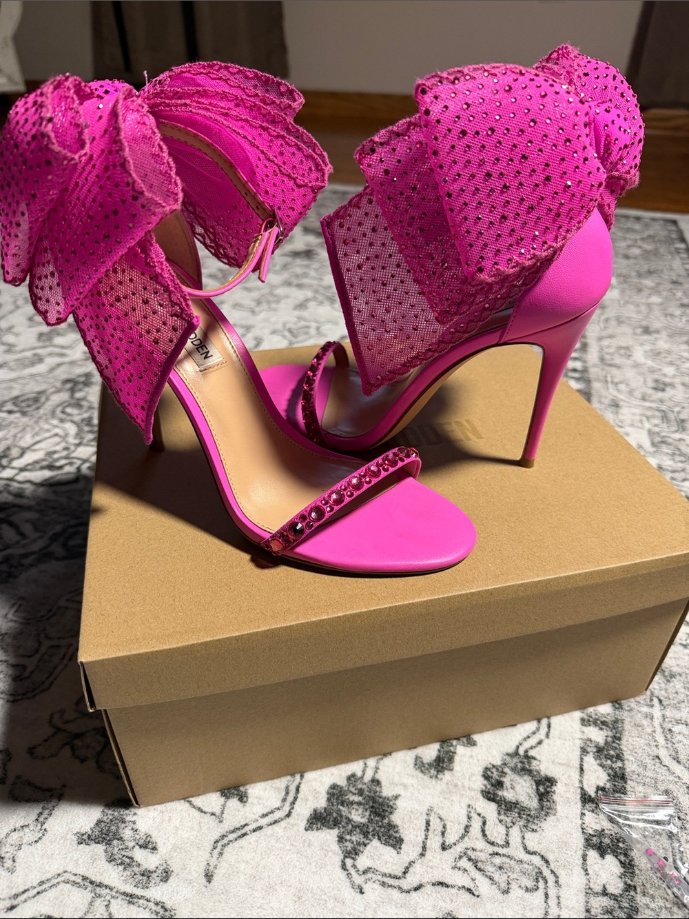 Steve Madden Hot Pink Satin Bow Ankle-Strap Heels